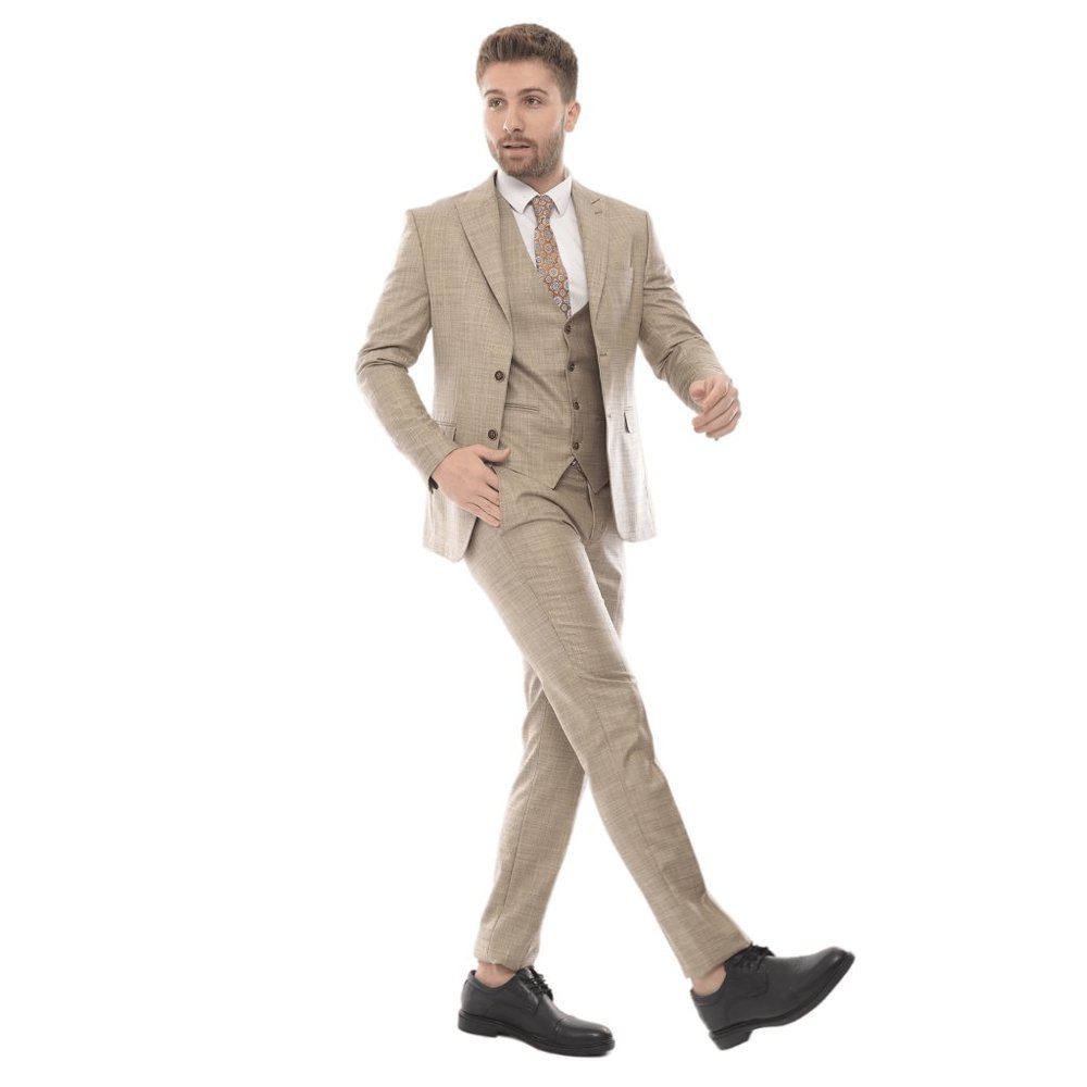 Premium Turkish Mens Suit, Ecru 3pc by Derman Suits